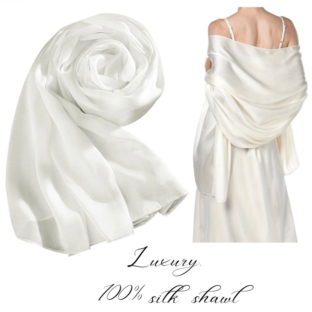 100% SILK SATIN White Large Shawl Scarf Wrap Wedding Bridal Bridesmaid Cover up